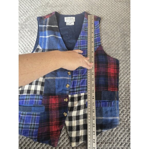 Vintage 90s Streetwear Womens Medium Faded Quilt Patchwork Suit Vest Jacket - Picture 6 of 6